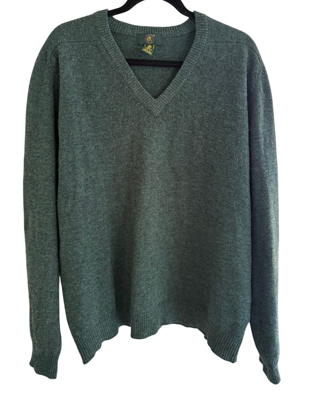 Club Room Green Lambs Wool V-Neck Long Sleeve Sweater Large Preppy Layers Office